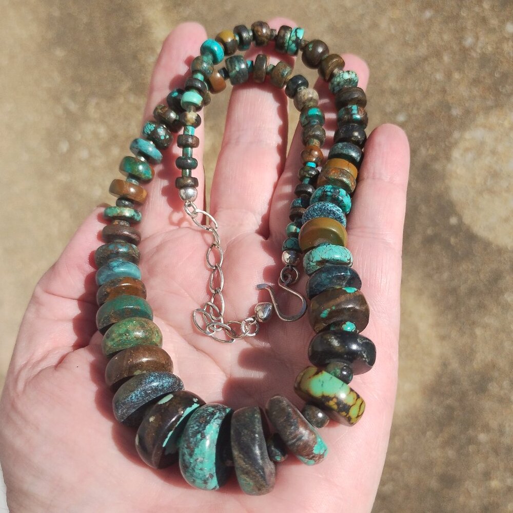 Jay King DTR Mine Finds Hubei Turquoise Chunky Beaded Necklace 925 Sterling Silv